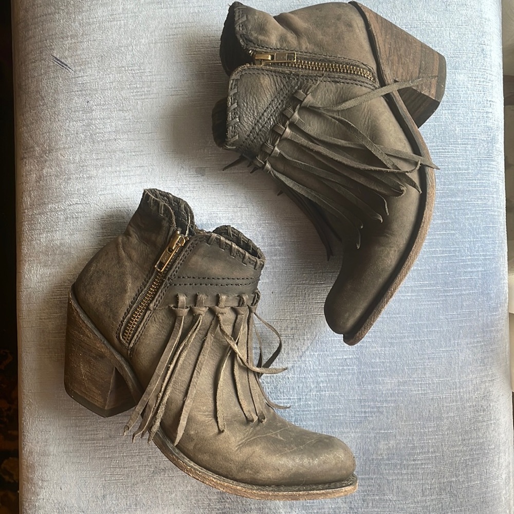 Liberty black fringe leather cowboy booties